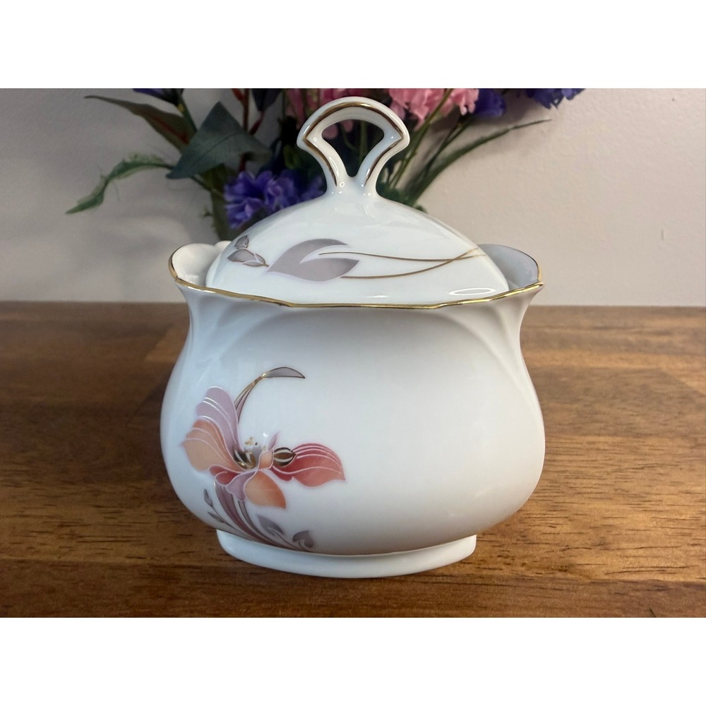 Vintage Winterling Bavaria Covered Sugar Bowl Pink Floral Gold Trim German China